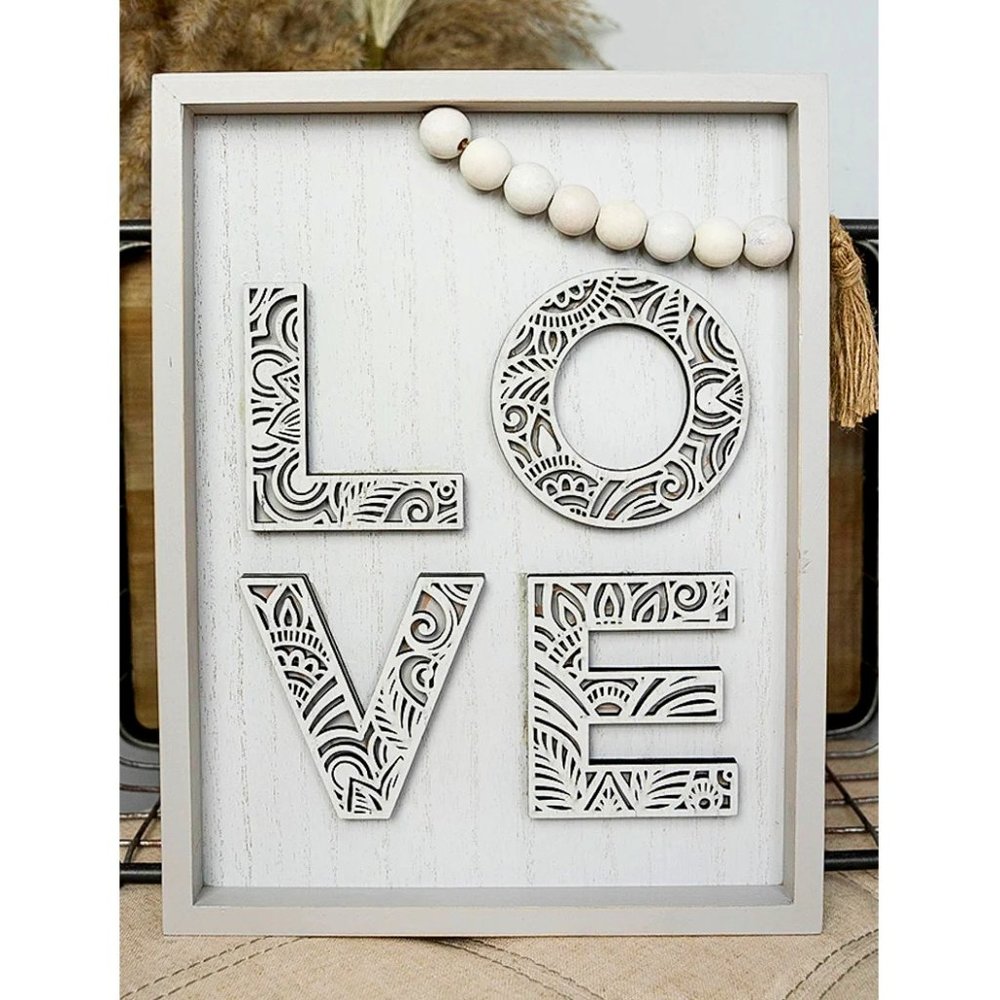 Wall or Table Home Decor. LOVE. Wood Framed. Wood Beaded. NWT.